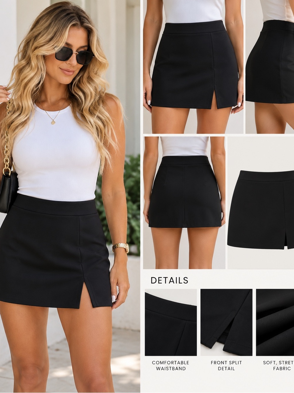New Mix Black High-Rise Mini Skirt with Front Slit Detail